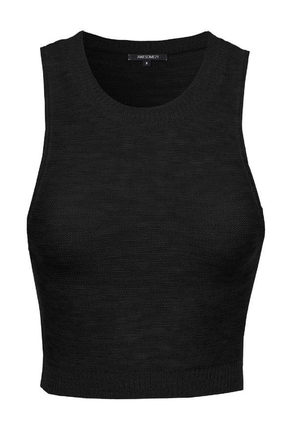 Women's Basic Round Neck Knitted Crop Top