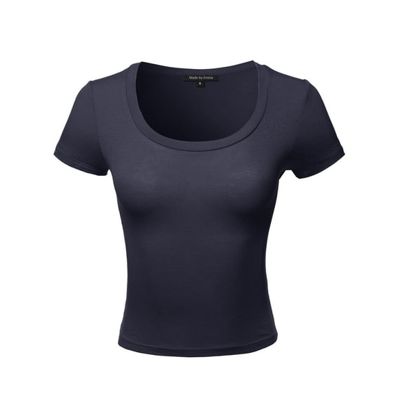 FashionOutfit Women's Basic Short Sleeve Scoop Neck Crop Top