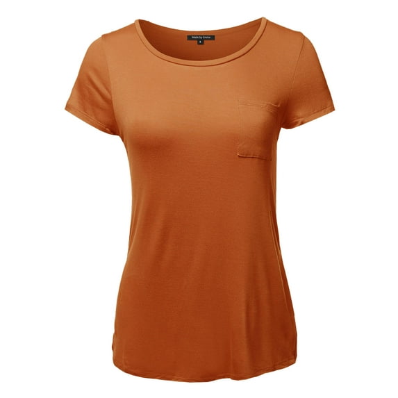 FashionOutfit Women's Basic Short Sleeve Scoop Neck Top With Pocket