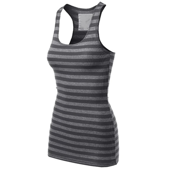 FashionOutfit Women's Basic Sleeveless Ribbed Racer-Back Stripe Tight Fit Tank Top