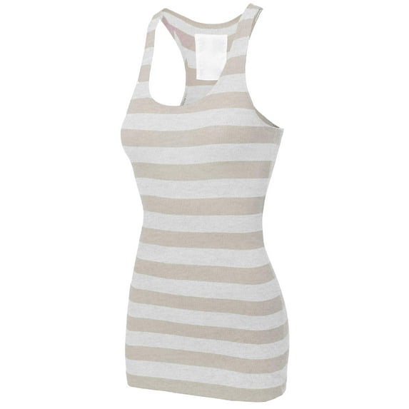 FashionOutfit Women's Basic Sleeveless Ribbed Racer-Back Wide Stripe Tight Fit Tank Top