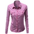 thumbnail image 1 of FashionOutfit Women's Basic Slim Fit Roll Up Sleeve Plaid Shirt Blouses, 1 of 3