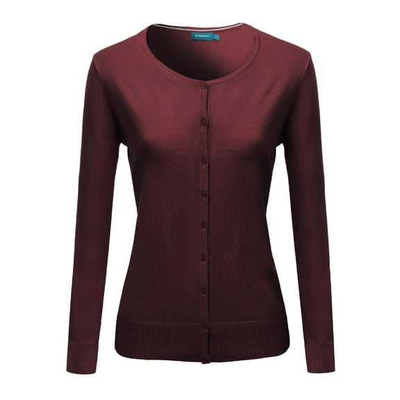 FashionOutfit Women's Basic Soft Button-down Solid Round Neck Long Sleeve Sweater Cardigan