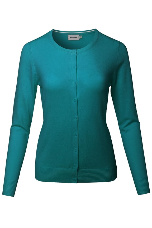 Women's Basic Soft Button-down Solid Round Neck Long Sleeve Sweater Cardigan