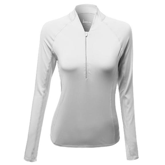 FashionOutfit Women's Basic Solid Active Track Zip Up Pull Over Top
