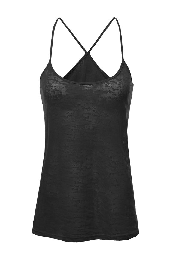 Women's Basic Solid Burn Out Strap Tank Tops