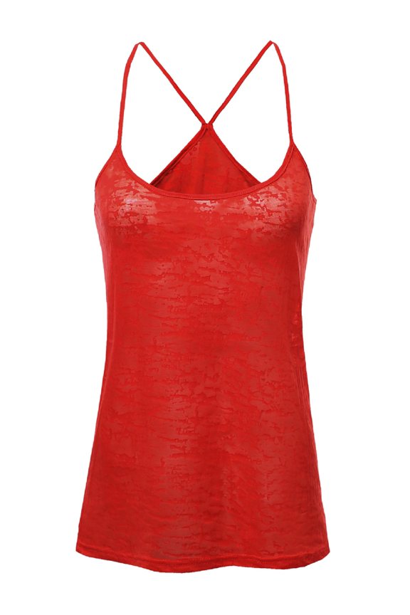 Women's Basic Solid Burn Out Strap Tank Tops