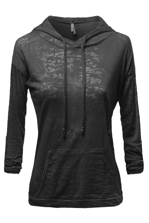 Women's Basic Solid Light Weight Burned Out Hoodie Tops