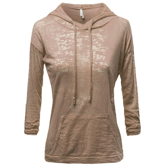 FashionOutfit Women's Basic Solid Light Weight Burned Out Hoodie Tops