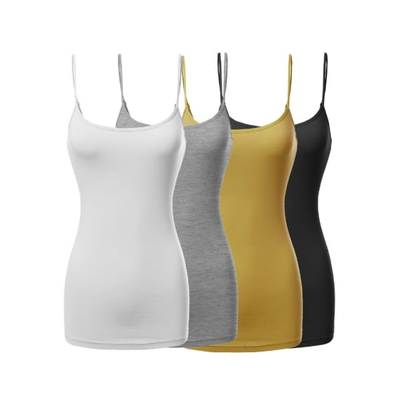 FashionOutfit Women's Basic Solid Long Length Adjustable Spaghetti Strap Tank Top