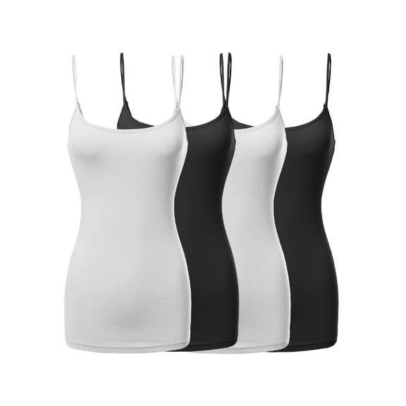FashionOutfit Women's Basic Solid Long Length Adjustable Spaghetti Strap Tank Top