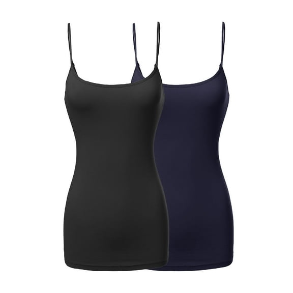 FashionOutfit Women's Basic Solid Long Length Adjustable Spaghetti Strap Tank Top