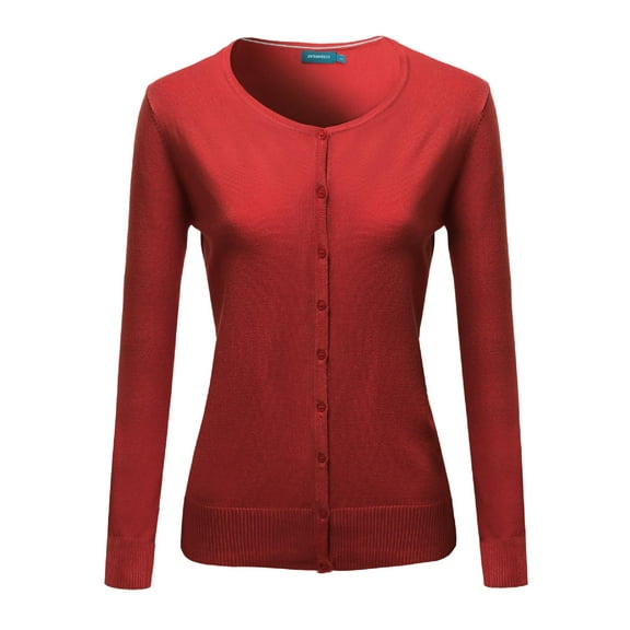 FashionOutfit Women's Basic Solid Round Neck Sweater Cardigan