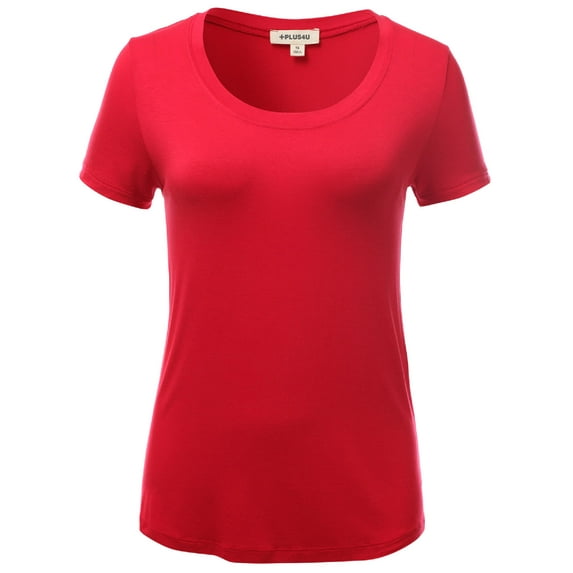 FashionOutfit Women's Basic Solid Round Neck Various Color Short Sleeve PlusSize Top