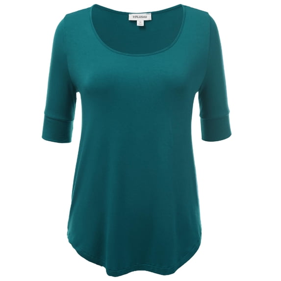 FashionOutfit Women's Basic Solid Scoop Neck Short Sleeve Big Plus Size Top