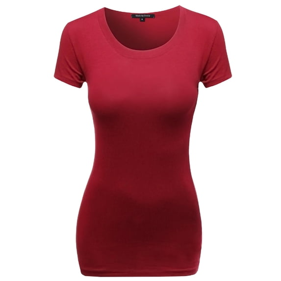 FashionOutfit Women's Basic Solid Scoop Neck Various Color Short Sleeve