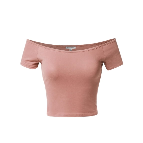 FashionOutfit Women's Basic Solid Short Sleeve Off Shoulder Crop Tank Top