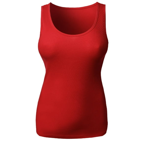 FashionOutfit Women's Basic Solid Sleeveless Scoop Neck Cotton Ribbed Tank Top