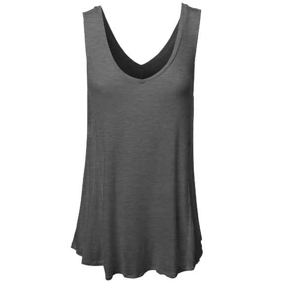 FashionOutfit Women's Basic Solid Sleeveless V-Neck Plus Size Flowy Tank Top