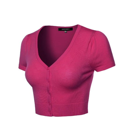 FashionOutfit Women's Basic Solid V-Neck Bolero Shrug Cropped Cardigan