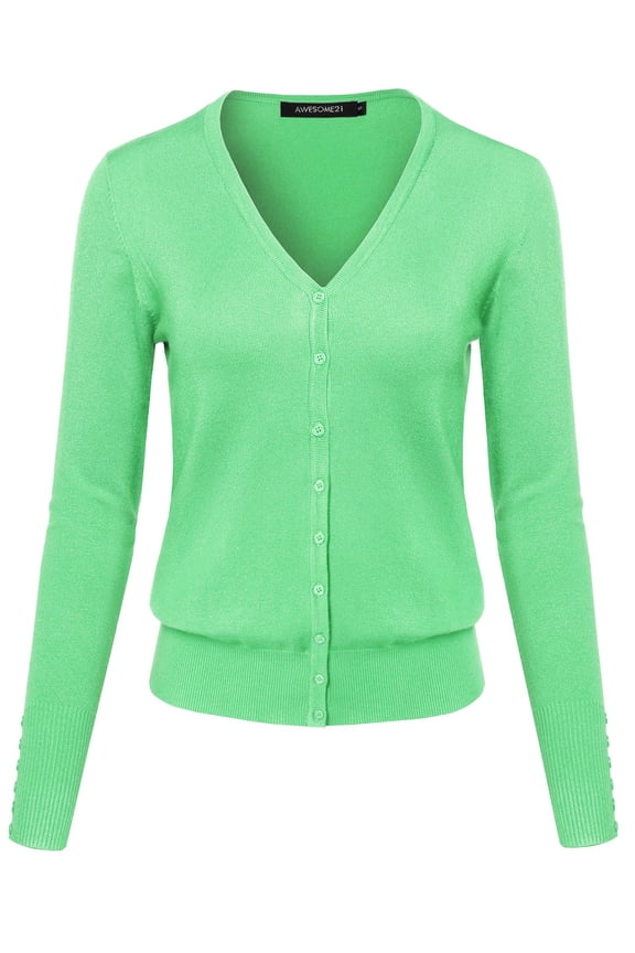 Women's Basic Solid V-Neck Button Closure Long Sleeves Sweater Cardigan
