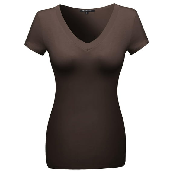 FashionOutfit Women's Basic Solid Vneck Various Color Short Sleeve