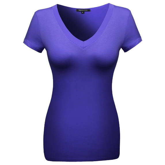FashionOutfit Women's Basic Solid Vneck Various Color Short Sleeve