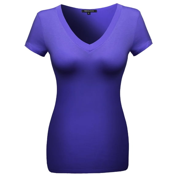 FashionOutfit Women's Basic Solid Vneck Various Color Short Sleeve