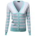 thumbnail image 1 of FashionOutfit Women's Basic Stripe Color Contrast V Neck Cardigans, 1 of 3