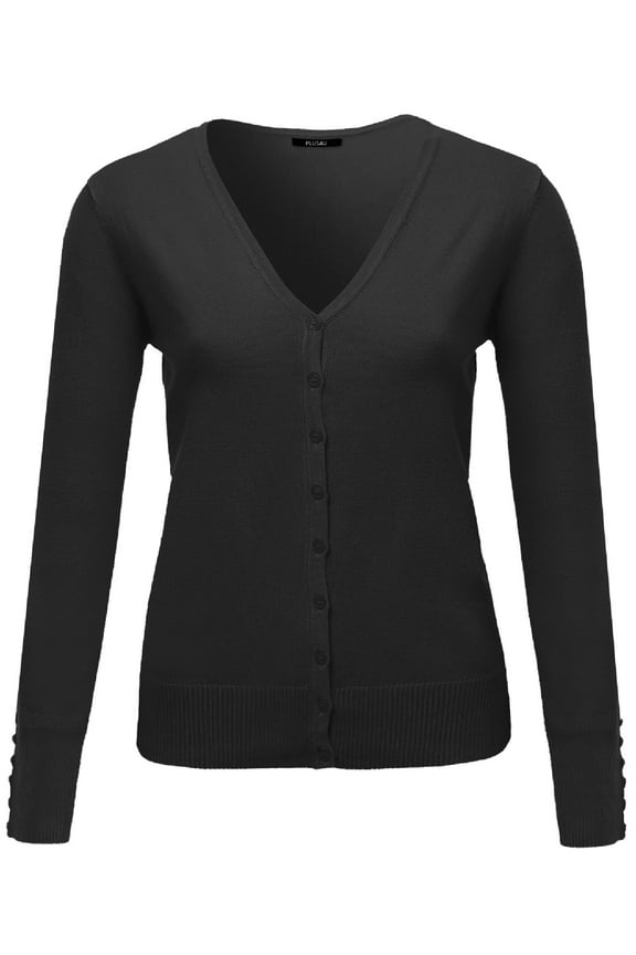 Women's Basic V-neck Solid Cardigan Plus Size Color Variations