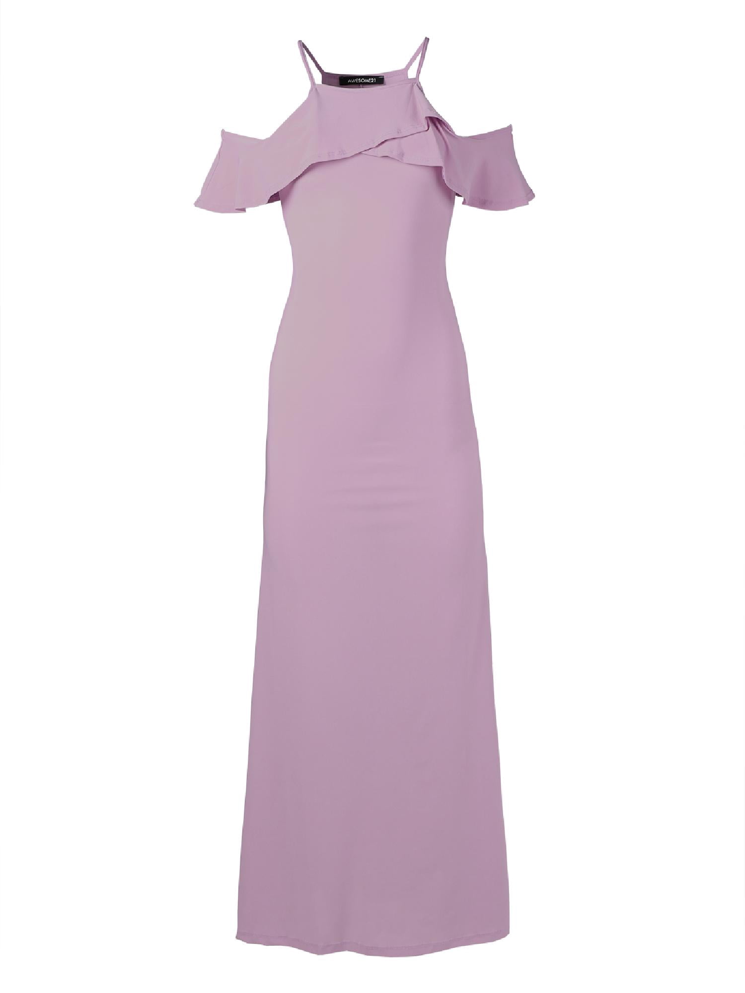 FashionOutfit Women's Bridesmaid Wedding Solid Ruffle Sleeve Maxi Dress Made  in USA - Walmart.com