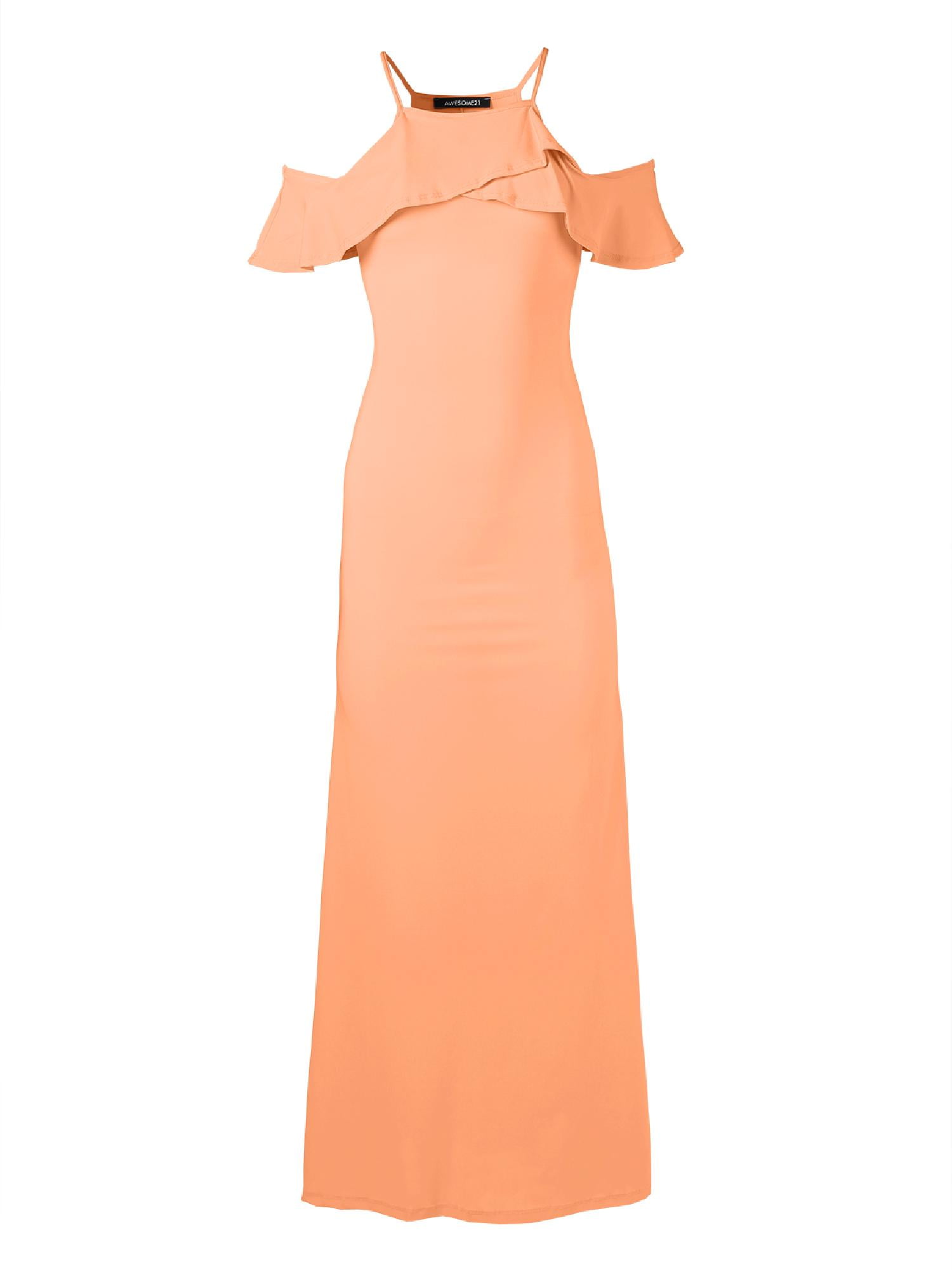 FashionOutfit Women's Bridesmaid Wedding Solid Ruffle Sleeve Maxi Dress Made  in USA - Walmart.com