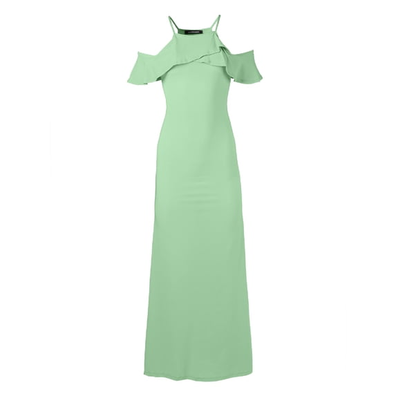 FashionOutfit Women's Bridesmaid Wedding Solid Ruffle Sleeve Maxi Dress Made in USA