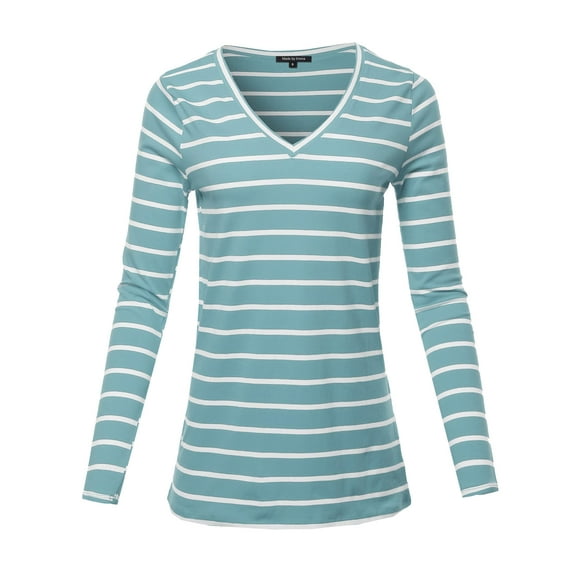 FashionOutfit Women's COTTON STRIPED V-NECK TOP