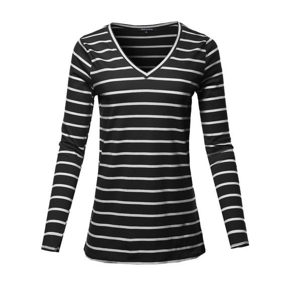 FashionOutfit Women's COTTON STRIPED V-NECK TOP