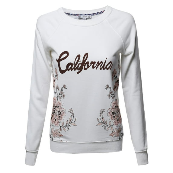 FashionOutfit Women's California Floral Printed Long Sleeves Crew Neck Fashionable Sweatshirt