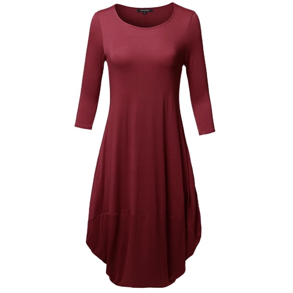 FashionOutfit Women's Casual 3/4 Sleeve Bubble Midi Dress with Pocket Made in USA