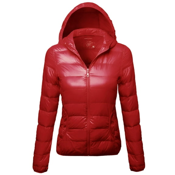 FashionOutfit Women's Casual Basic Solid Comfortable Light Weight Poly Fill Hood Jacket