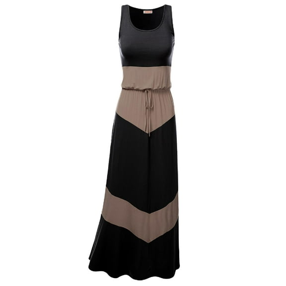 FashionOutfit Women's Casual Beach Soft Stretch Bold Chevron Waisband Maxi Dress