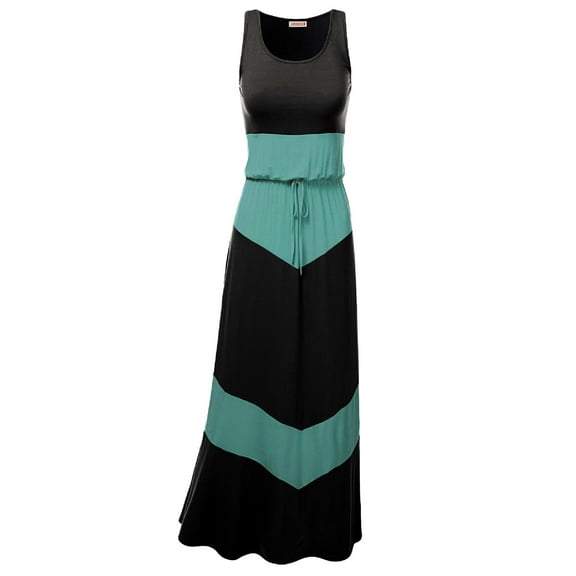 FashionOutfit Women's Casual Beach Soft Stretch Bold Chevron Waisband Maxi Dress
