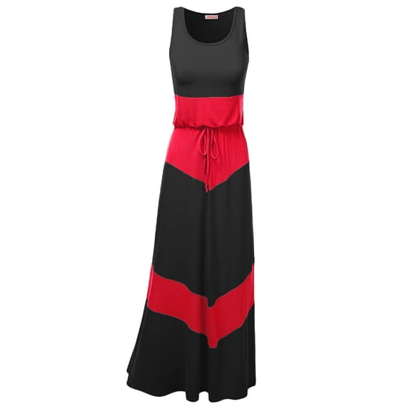FashionOutfit Women's Casual Beach Soft Stretch Bold Chevron Waisband Maxi Dress
