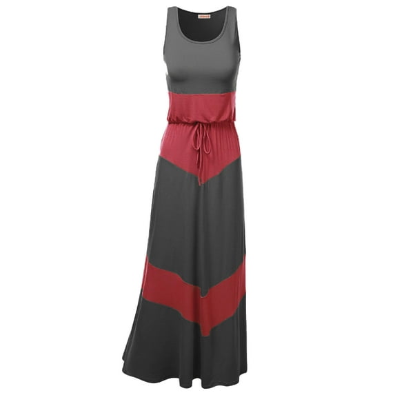 FashionOutfit Women's Casual Beach Soft Stretch Bold Chevron Waisband Maxi Dress