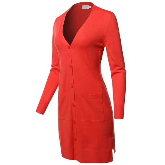 FashionOutfit Women's Casual Button Up Long-Line Sweater Viscose Knit Cardigan