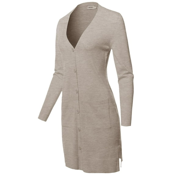 FashionOutfit Women's Casual Button Up Long-Line Sweater Viscose Knit Cardigan