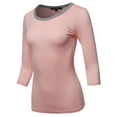 thumbnail image 1 of FashionOutfit Women's Casual Comfortable Soft Stretch Contrast Binding 3/4 sleeve Crew Neck Top, 1 of 1