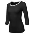 thumbnail image 1 of FashionOutfit Women's Casual Comfortable Soft Stretch Contrast Binding 3/4 sleeve Crew Neck Top, 1 of 1