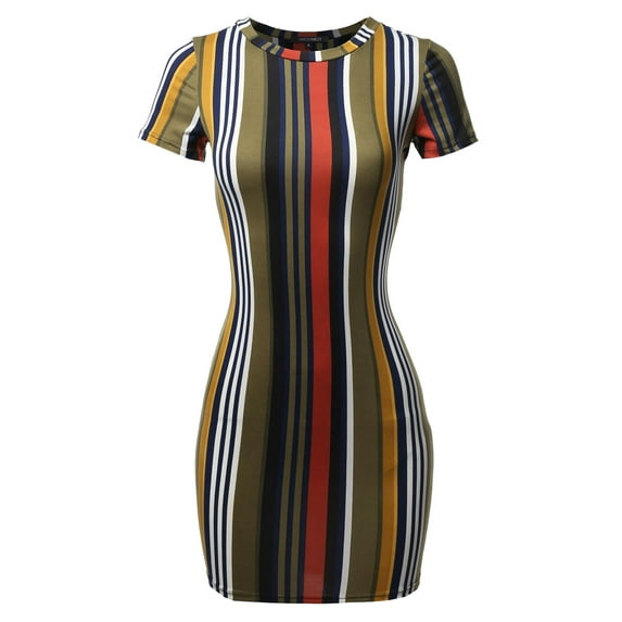 FashionOutfit Women's Casual Crew Neck Printed Sexy Stretchy Body-con Fitted Mini Dress
