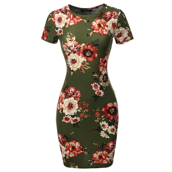 FashionOutfit Women's Casual Crew Neck Printed Sexy Stretchy Body-con Fitted Mini Dress