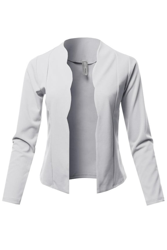 Women's Casual Cropped Fitted Blazer With Open Front Closure And Scalloped Detail