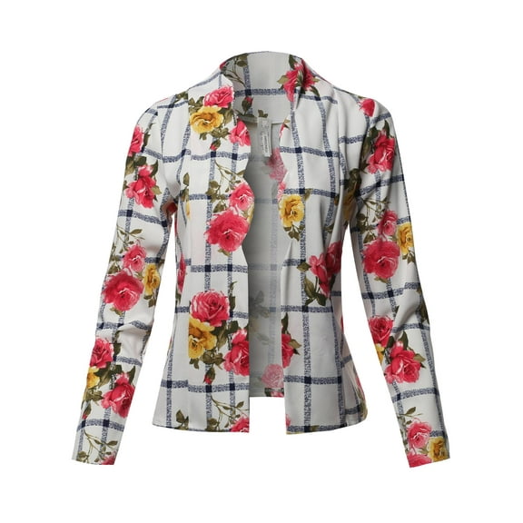 FashionOutfit Women's Casual Cropped Fitted Blazer With Open Front Closure And Scalloped Detail